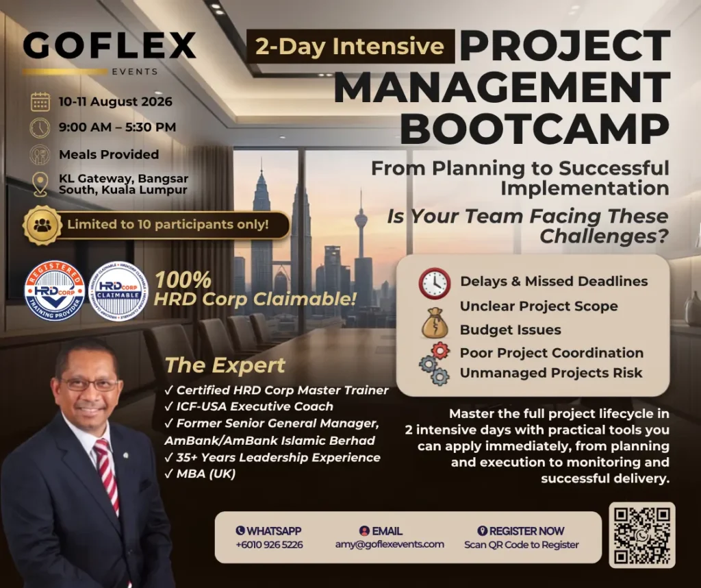 GOFLEX EVENTS poster for the 2-day Project Management training in Kuala Lumpur, HRD Corp claimable