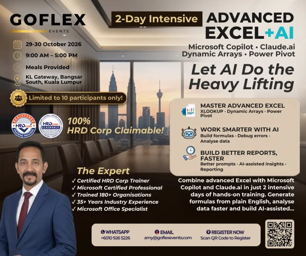 Advanced Excel with AI training in Kuala Lumpur by GoFlex Events, 29-30 October 2026