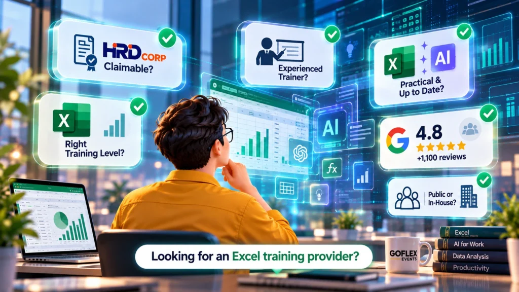 Checklist for choosing an Excel training provider in Malaysia: HRD Corp claimable, right level, practical and AI skills, trainer quality and proof