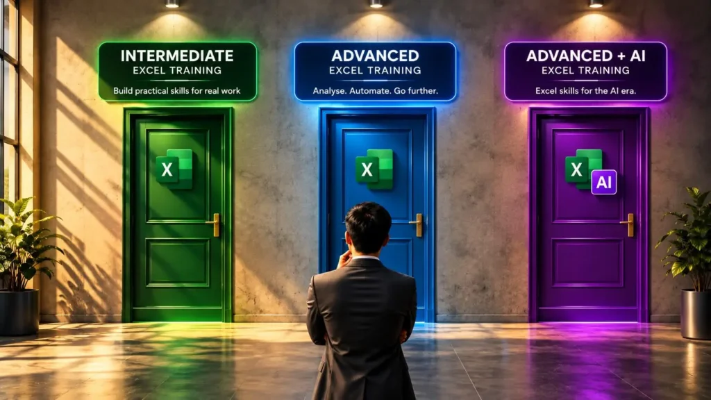 Intermediate, Advanced and Advanced Excel with AI training pathways